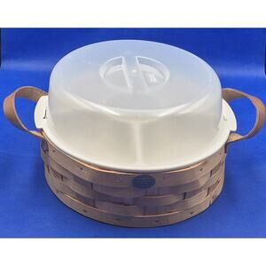 12" Peterboro Basket w/Leather Handles Divided Plastic Party Server Tray & Lid